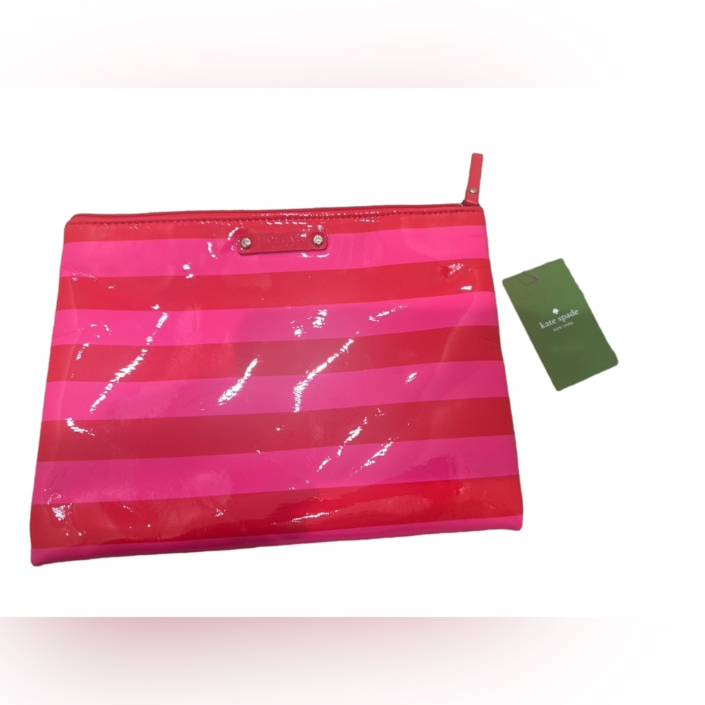 New Kate Spade pink and red striped York street pouch with tags !